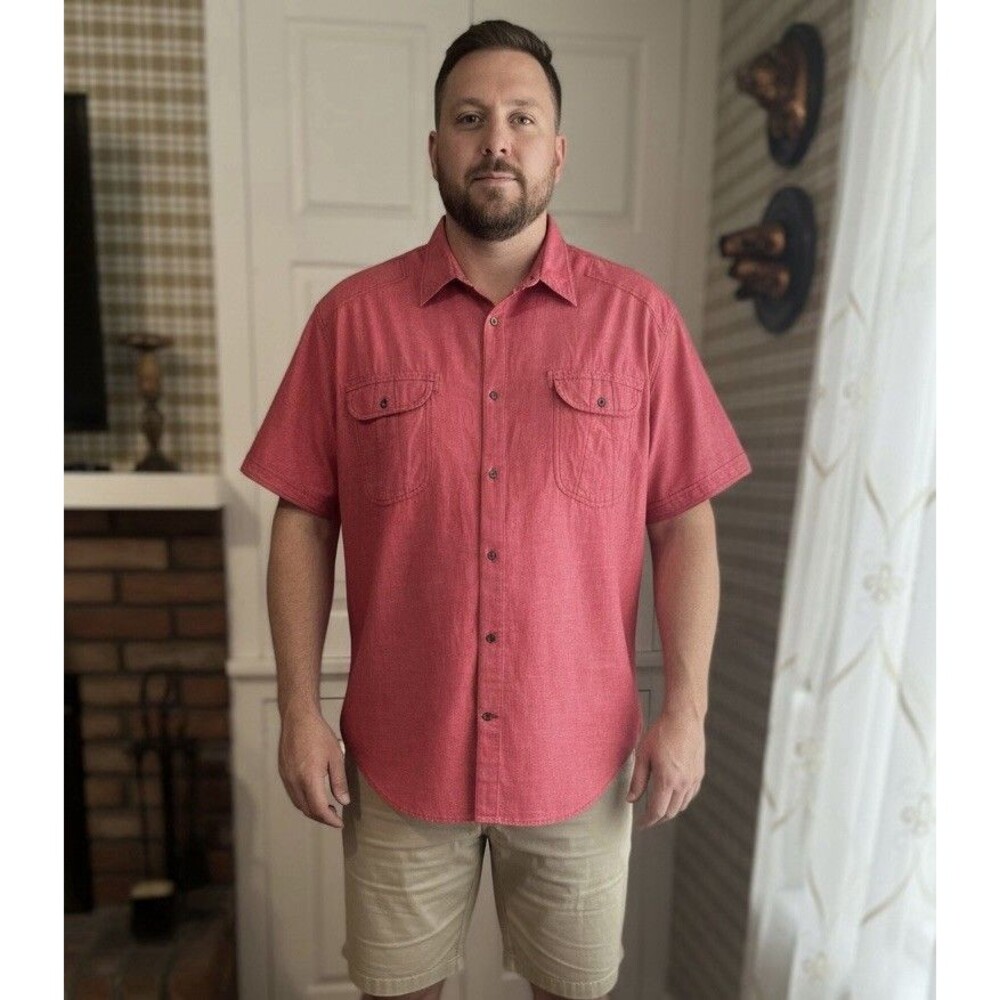 Foundry Men's Solid Red Cotton Woven Short Sleeve Button-Up Shirt 3XL Pockets